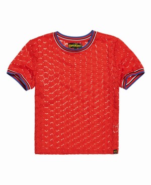 Superdry Ayesha Lace Női Pólók Piros | ANKBI2530